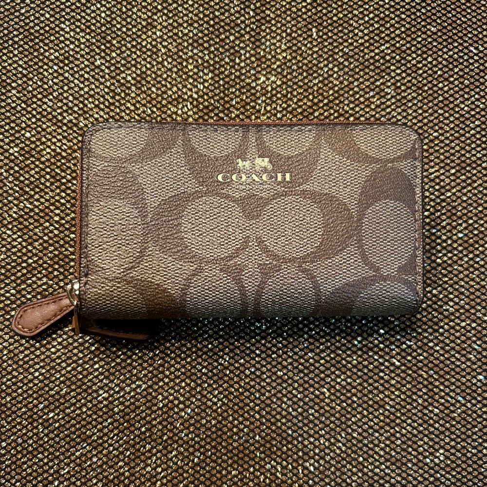 COACH small zip wallet.  Signature Brown. New without tags.